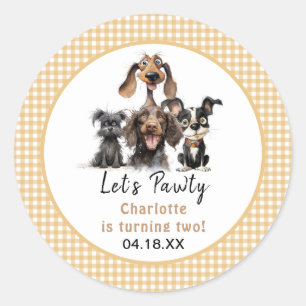Sticker Rond Chien Faisons Pawty Anniversaire