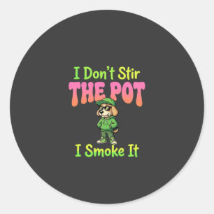 Sticker Rond Chien Fumeur de Joint Drôle Stoner