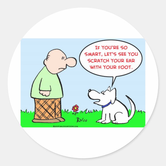 Sticker Rond chien gratter l'oreille pied intelligent (Devant)