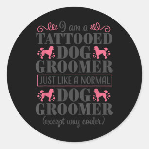 Sticker Rond Chien Groomer mignon animal animal de compagnie Gr