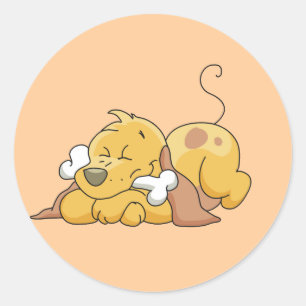 Sticker Rond Chien heureux avec des T-shirts et des cadeaux
