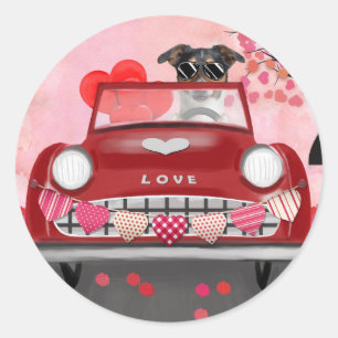 Sticker Rond Chien Jack Russell conduisant une voiture pour la
