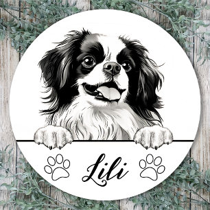 Sticker Rond Chien Japonais Chin Personnalisé
