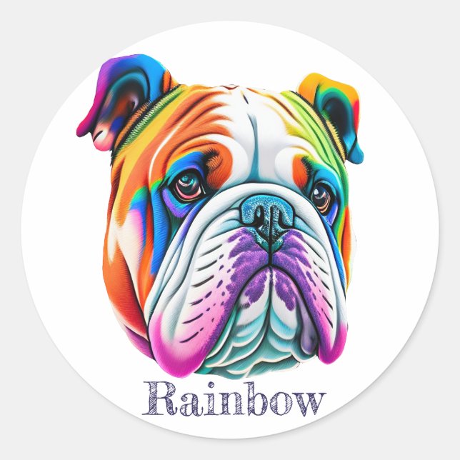 Sticker Rond Chien joli, Arc-en-ciel (Devant)