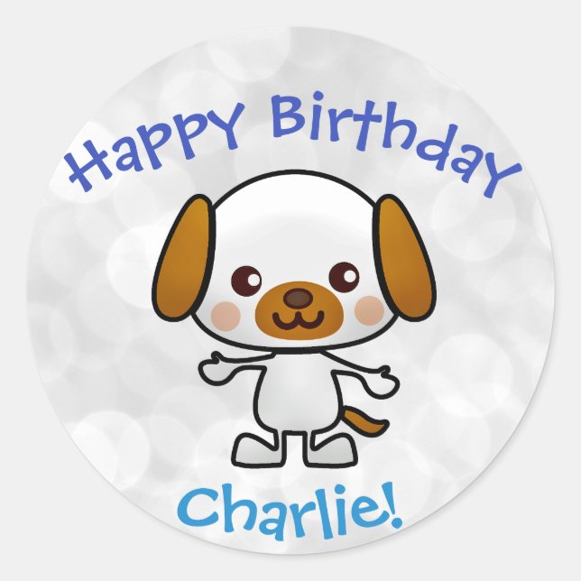 Sticker Rond Chien Joyeux anniversaire Nom de l'enfant ou de l' (Devant)