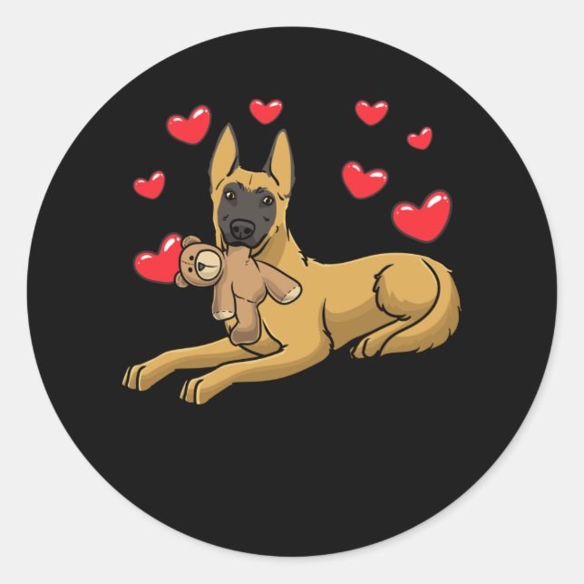 Sticker Rond Chien Malinois avec animal farci Berger Belge (Devant)