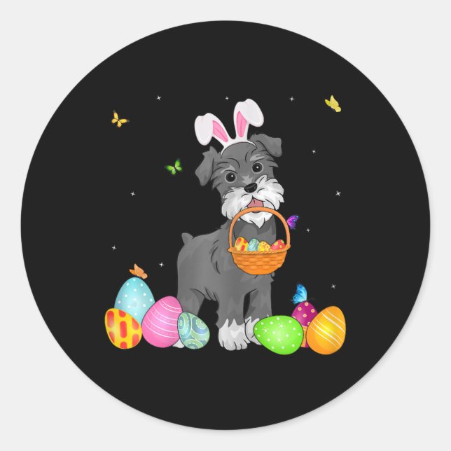Sticker Rond Chien Maman Cute Bunny Schnauzer Oeufs Pâques Jour (Devant)