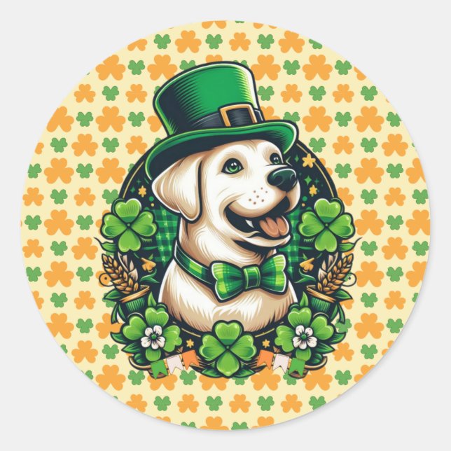 Sticker Rond Chien mignon de la Saint Patrick (Devant)