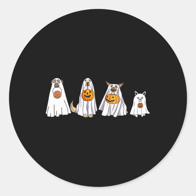 Sticker Rond Chien mignon habillé en foutre d'Halloween Fun Boo (Devant)