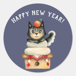 Sticker Rond Chien mignon Shiba Inu Nouvel An