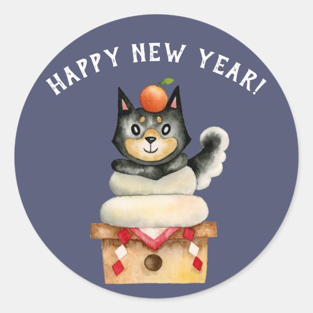 Sticker Rond Chien mignon Shiba Inu Nouvel An (Devant)