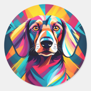 Sticker Rond Chien moderne Dachshund géométrique