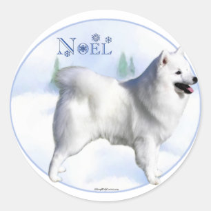 Sticker Rond Chien Noel Eskimo Américain
