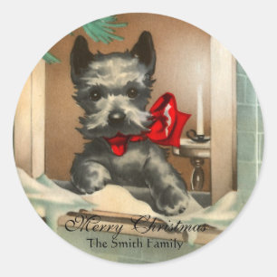 Sticker Rond Chien noir de Scottie en rouge de fenêtre