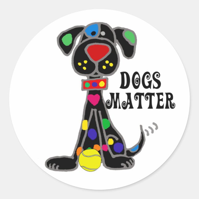 Sticker Rond Chien noir mignon Chien matière de dessin (Devant)