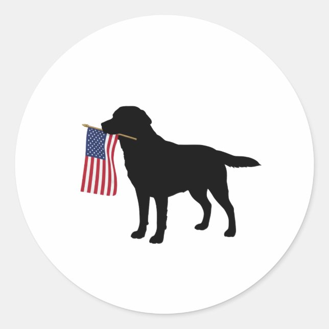 Sticker Rond Chien noir tenant un drapeau américain - 4 juillet (Devant)