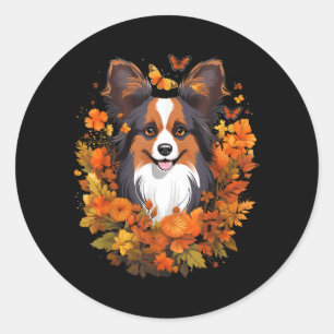 Sticker Rond Chien Papillon Citrouille Halloween Thanksgiving