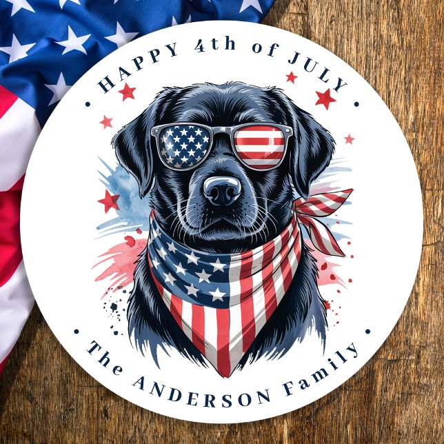 Sticker Rond Chien patriotique rouge blanc bleu Labrador 4 juil (Créateur téléchargé)