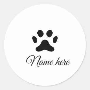 Sticker Rond Chien patte noir animal ajouter nom texte animal p