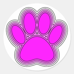 Sticker Rond Chien Paw En Rose Avec Des Contours