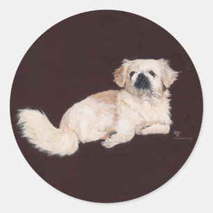 Sticker Rond Chien Pékinois Blanc