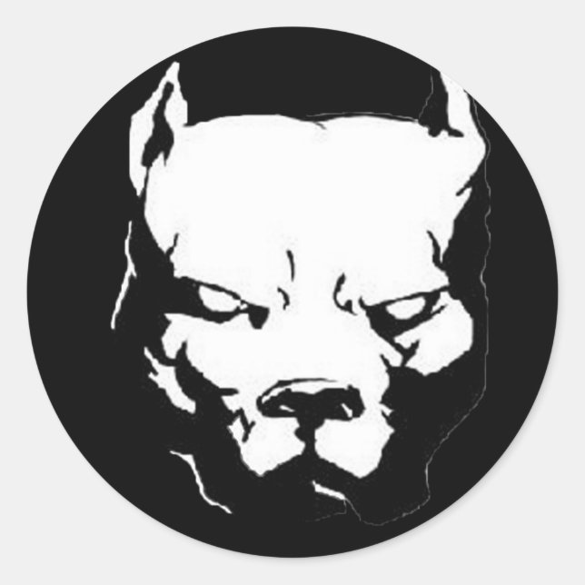 Sticker Rond Chien Pitbull en colère (Devant)