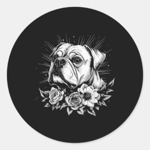 Sticker Rond Chien rétro de Bulldog style tatouage