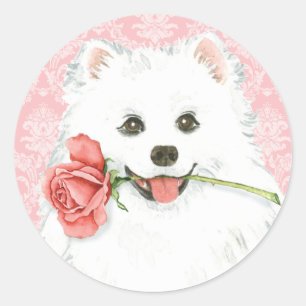 Sticker Rond Chien Rose américain Eskimo Valentine