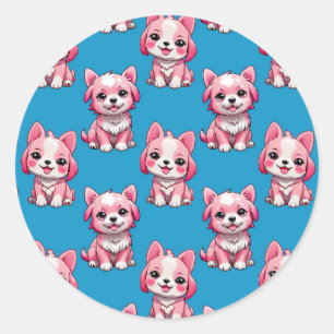 Sticker Rond Chien rose Motif design - Bleu
