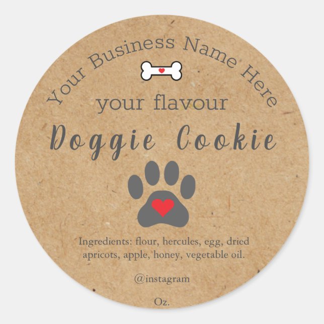 Sticker Rond Chien Russe Paw Chien Personnalisé biscuit (Devant)