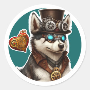 Sticker Rond Chien sibérien Husky
