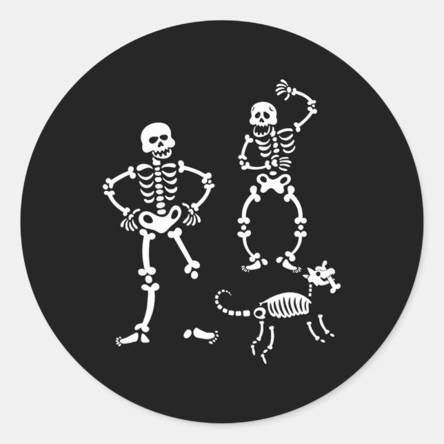 Sticker Rond Chien Skull Skeleton Courir Halloween Costume Part (Devant)