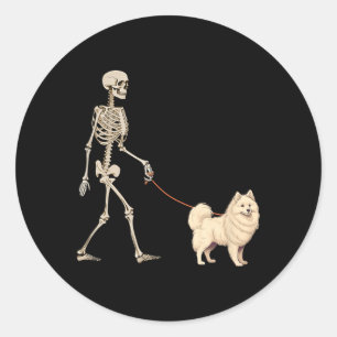 Sticker Rond Chien squelette esquimau américain drôle marchant