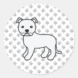 Sticker Rond Chien Staffordshire Bull Terrier Anglais Blanc