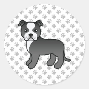 Sticker Rond Chien Staffordshire Bull Terrier noir et blanc