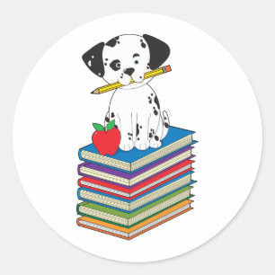 Sticker Rond Chien sur des livres