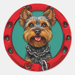 Sticker Rond Chien sur un fond vert