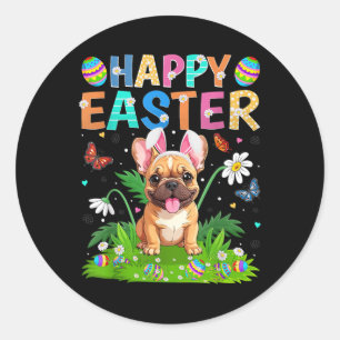 Sticker Rond Chien-taureau français Joyeux OEufs de Pâques Chas