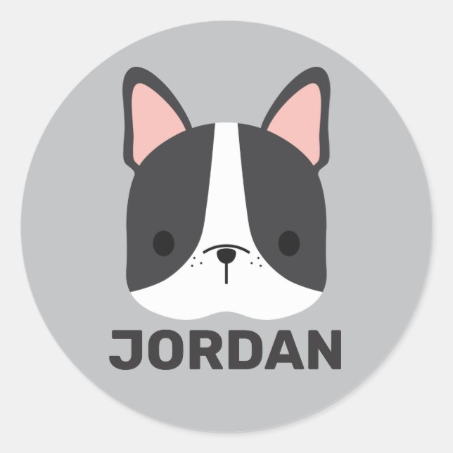 Sticker Rond Chien-taureau français mignon avec nom personnalis (Devant)