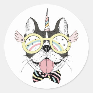 Sticker Rond Chien-taureau français Unicorn