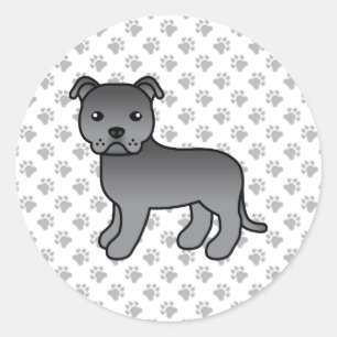 Sticker Rond Chien Terrier Bull Staffordshire Anglais Bleu