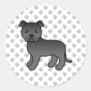 Sticker Rond Chien Terrier Bull Staffordshire Anglais Noir