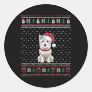 Sticker Rond Chien Westie portant le chapeau de Noël Amoureux d