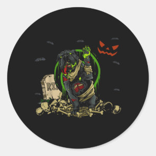 Sticker Rond Chien zombie bouledogue Chien zombie drôle Hallowe