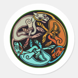 Sticker Rond Chiens celtiques