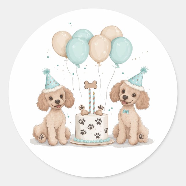 Sticker Rond Chiens de caniche normaux d'anniversaire (Devant)