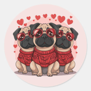 Sticker Rond Chiens de Carlin de la Saint-Valentin