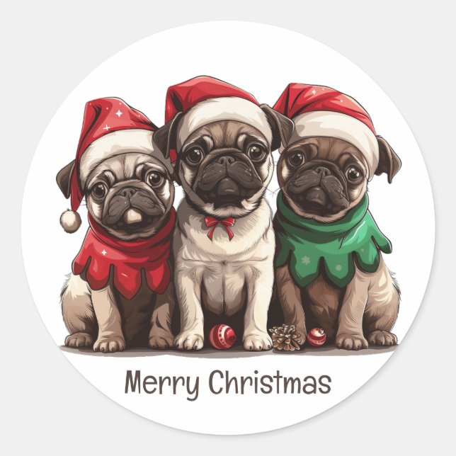 Sticker Rond Chiens de Carlin de Noël (Devant)