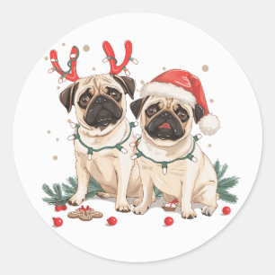 Sticker Rond Chiens de Carlin de Noël