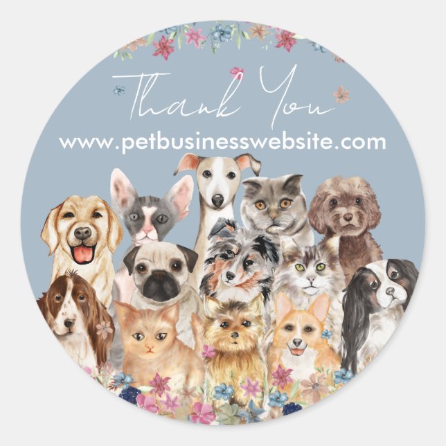 Sticker Rond Chiens de chats de Merci bleu (Devant)